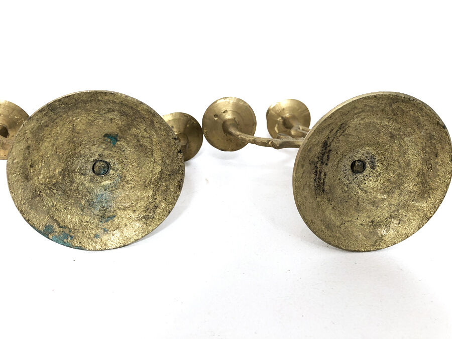 Pair of golden brass candle holders, 1970