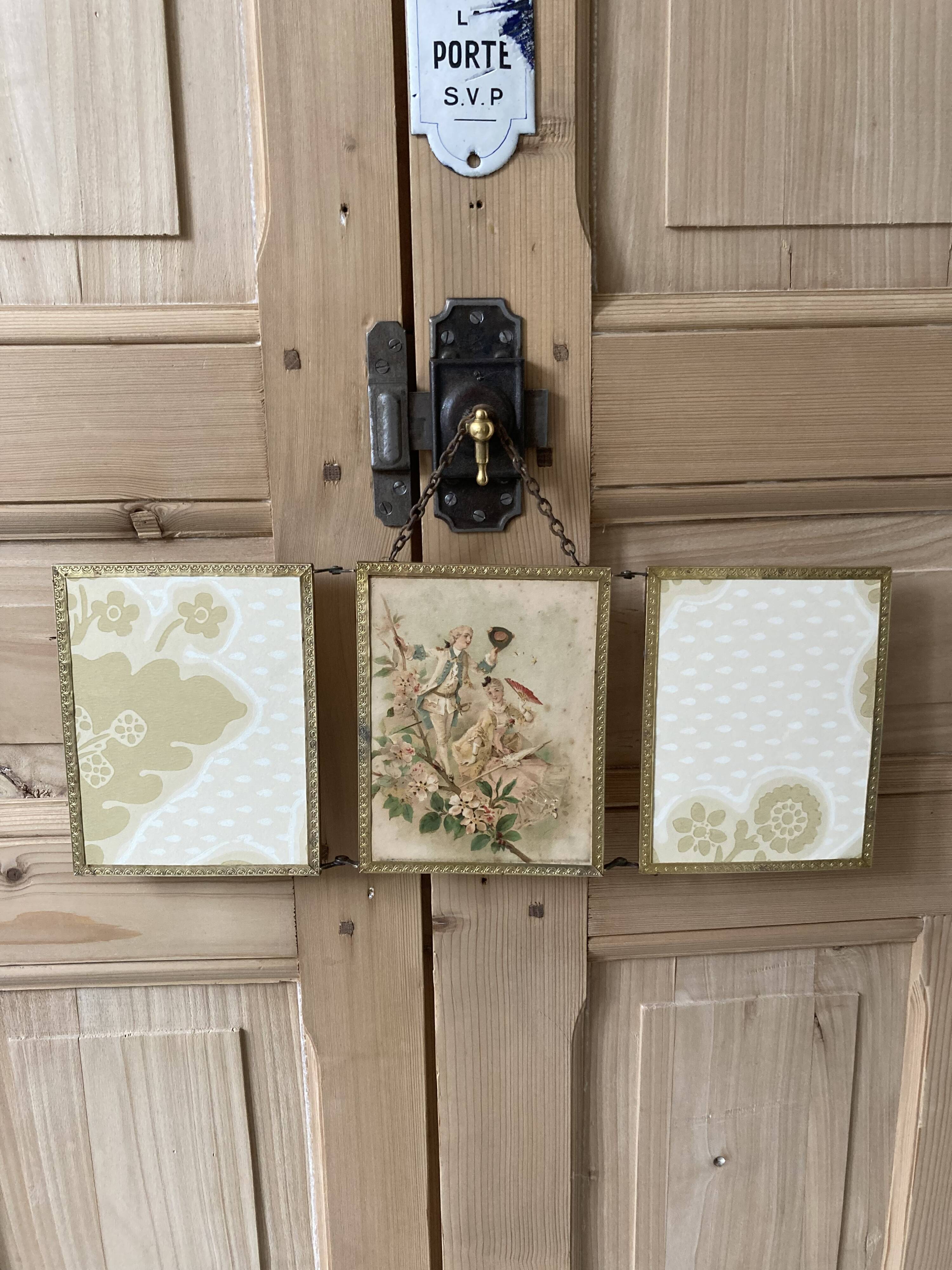 folding triptych mirror Napoleon III genre scene