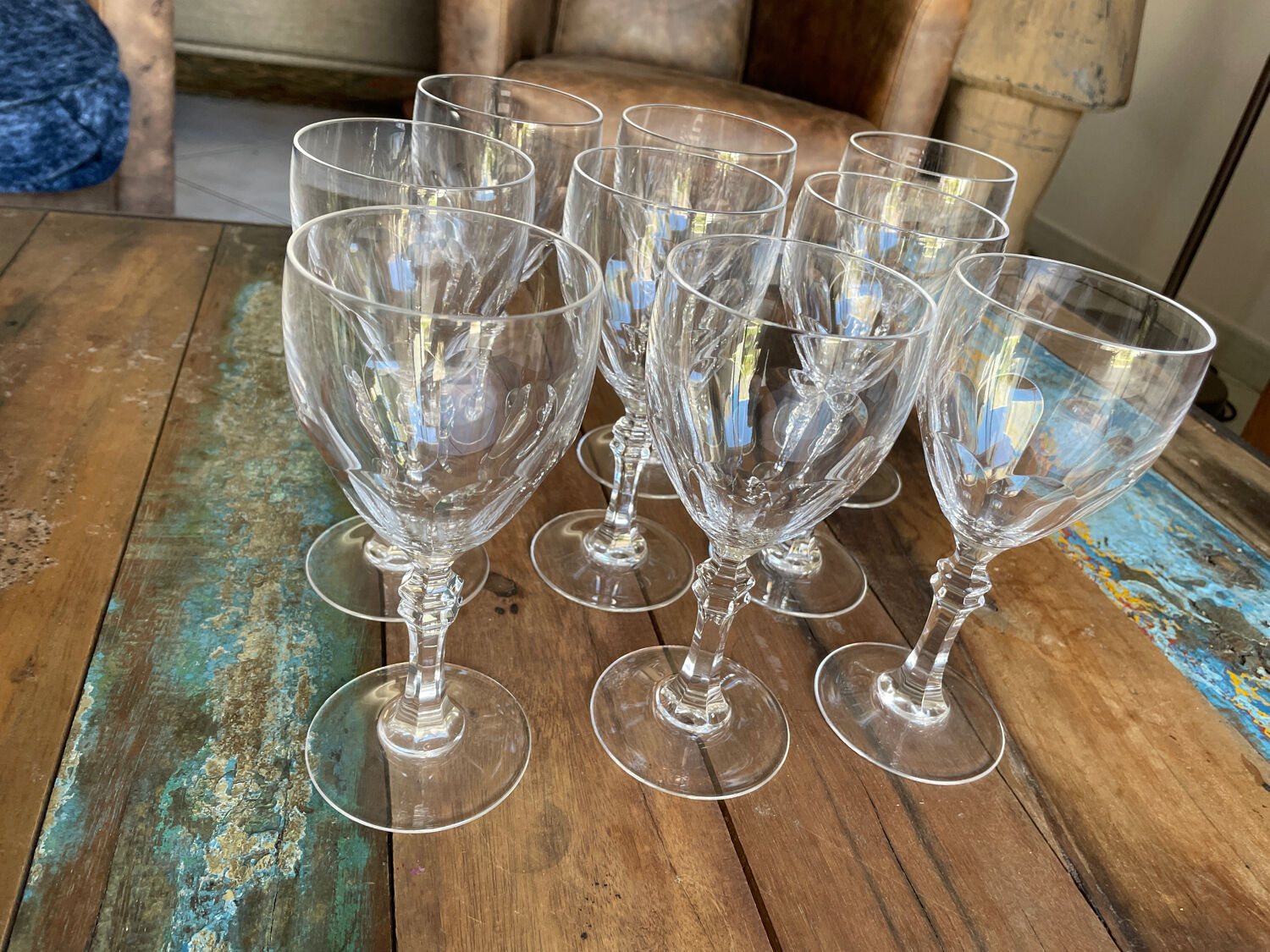 Set of nine cut crystal water glasses