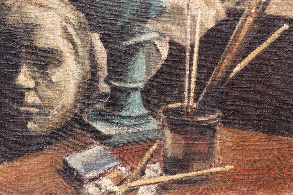 Oil on canvas, studio decor, signed, 1928