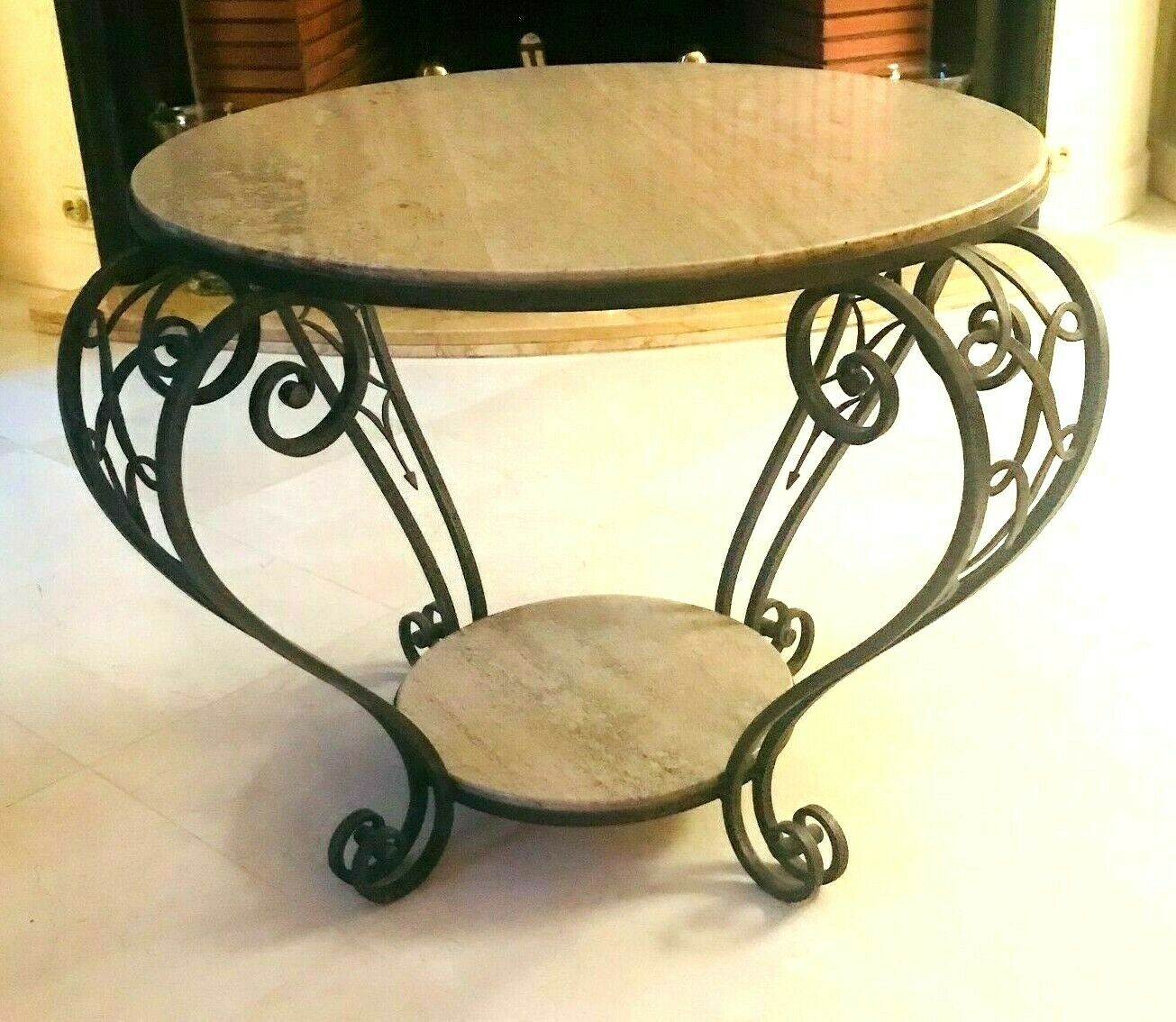 Art Deco wrought iron coffee table with marble top XX century