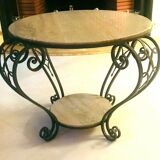 Table basse Art Déco en fer forgé a plateau de marbre XX siècle