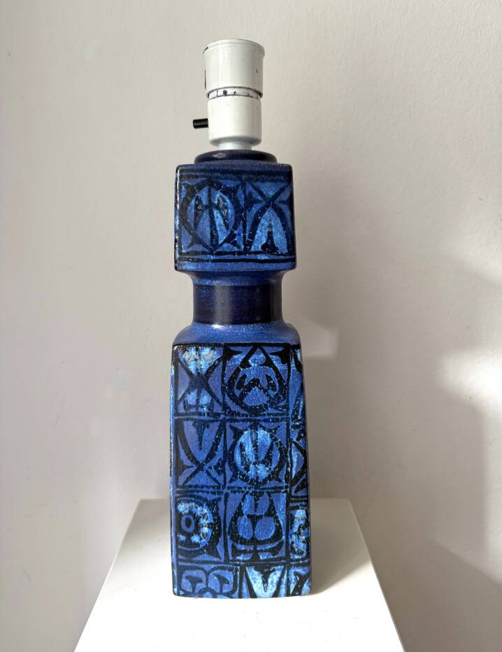 Royal Copenhagen Fajance Baca Blue Table Lamp, Nils Thorsson Mid-Century