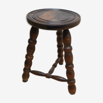 Tabouret tripode en bois vintage