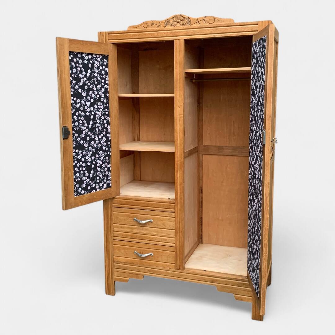 Parisian art deco hotel wardrobe in solid raw oak 1930