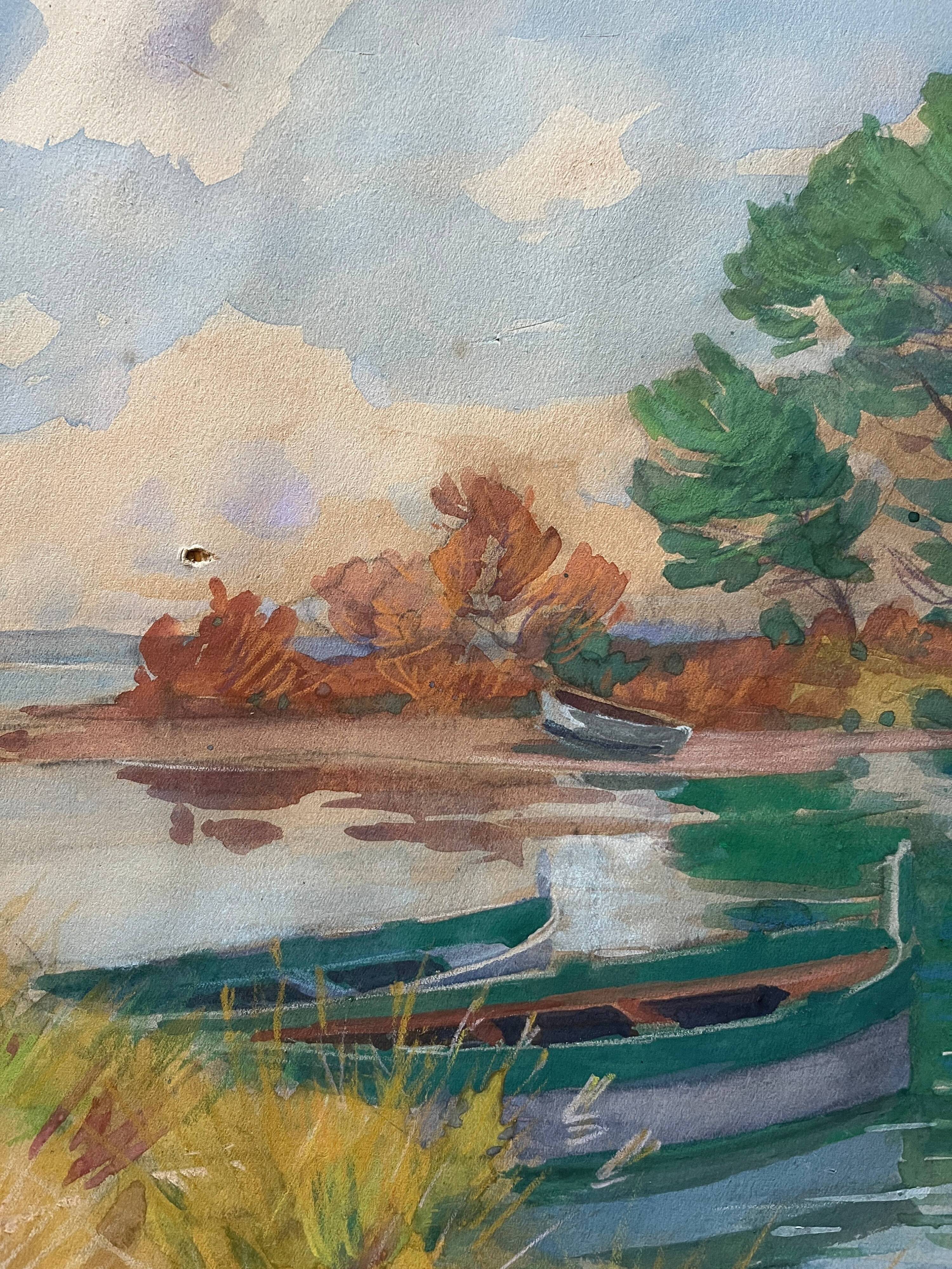 Gouache Painting Jacques Louis ODIER (1853-1930) l'Aiguade Porquerolles 1929