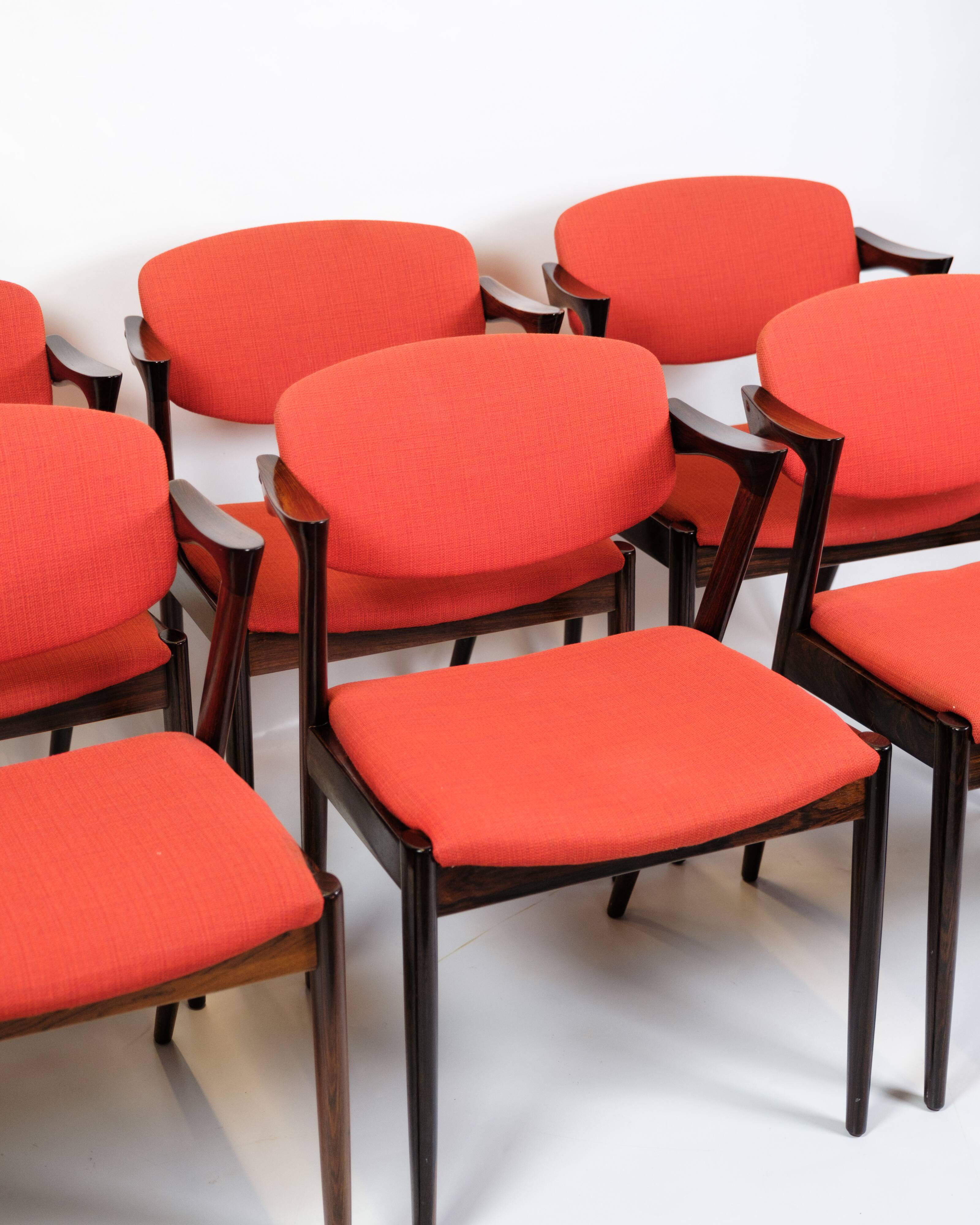 Set Of 6 Dining Chairs Model 42 Made In Rosewood By Kai Kristiansen From 1960s