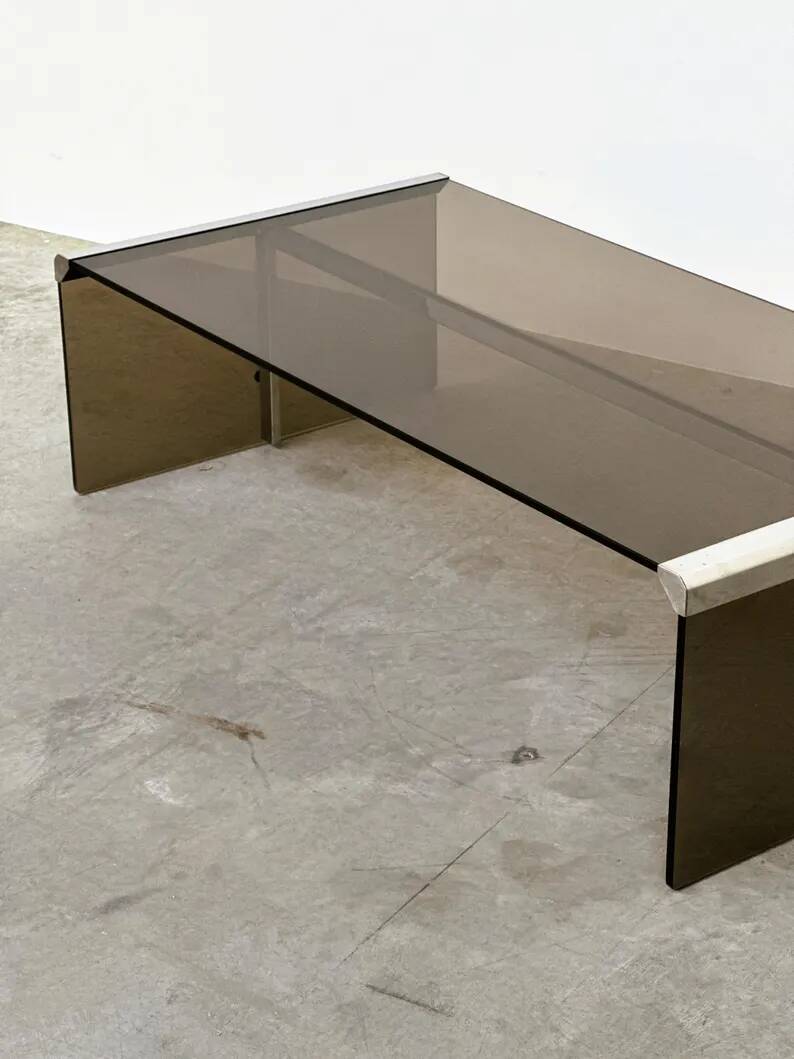Smoked Glass Coffee Table Radice & Galotti with Chrome Details, Italy, 1970s