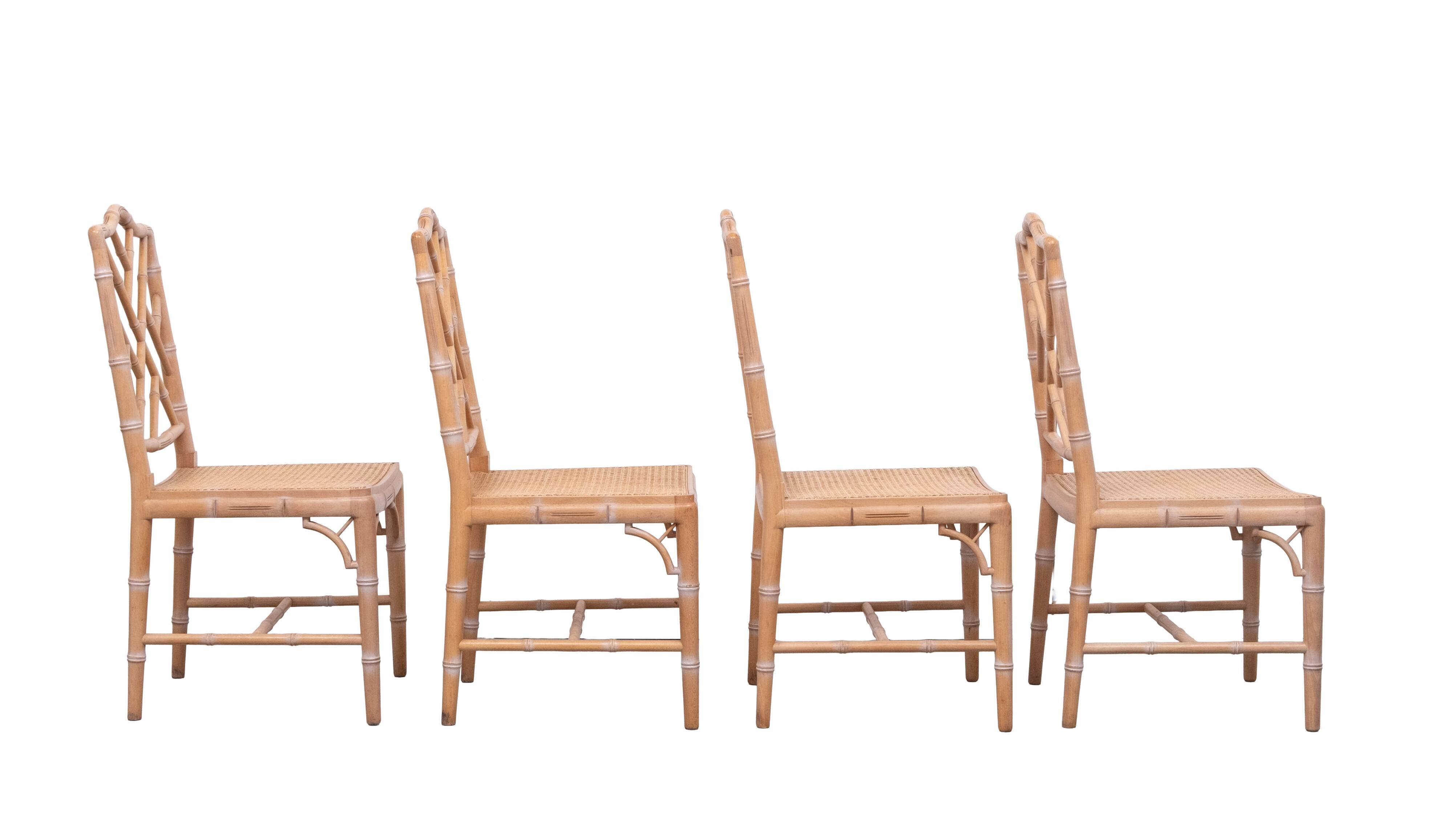 Set of 4 Chinese Chippendale Chairs Chic Regency Style Seating Woven Cane