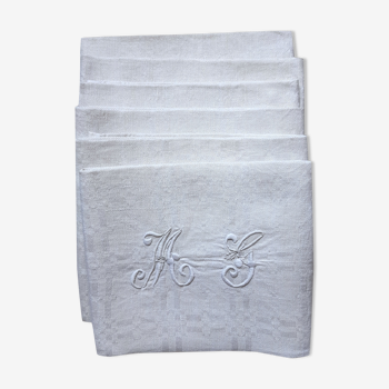 6 damask napkins in large monogrammed linen "MG"
