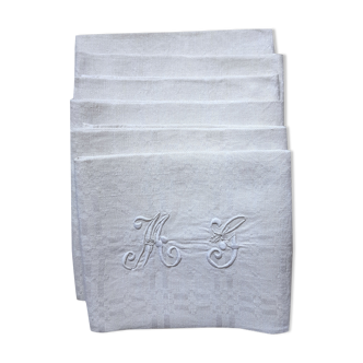 6 damask napkins in large monogrammed linen "MG"