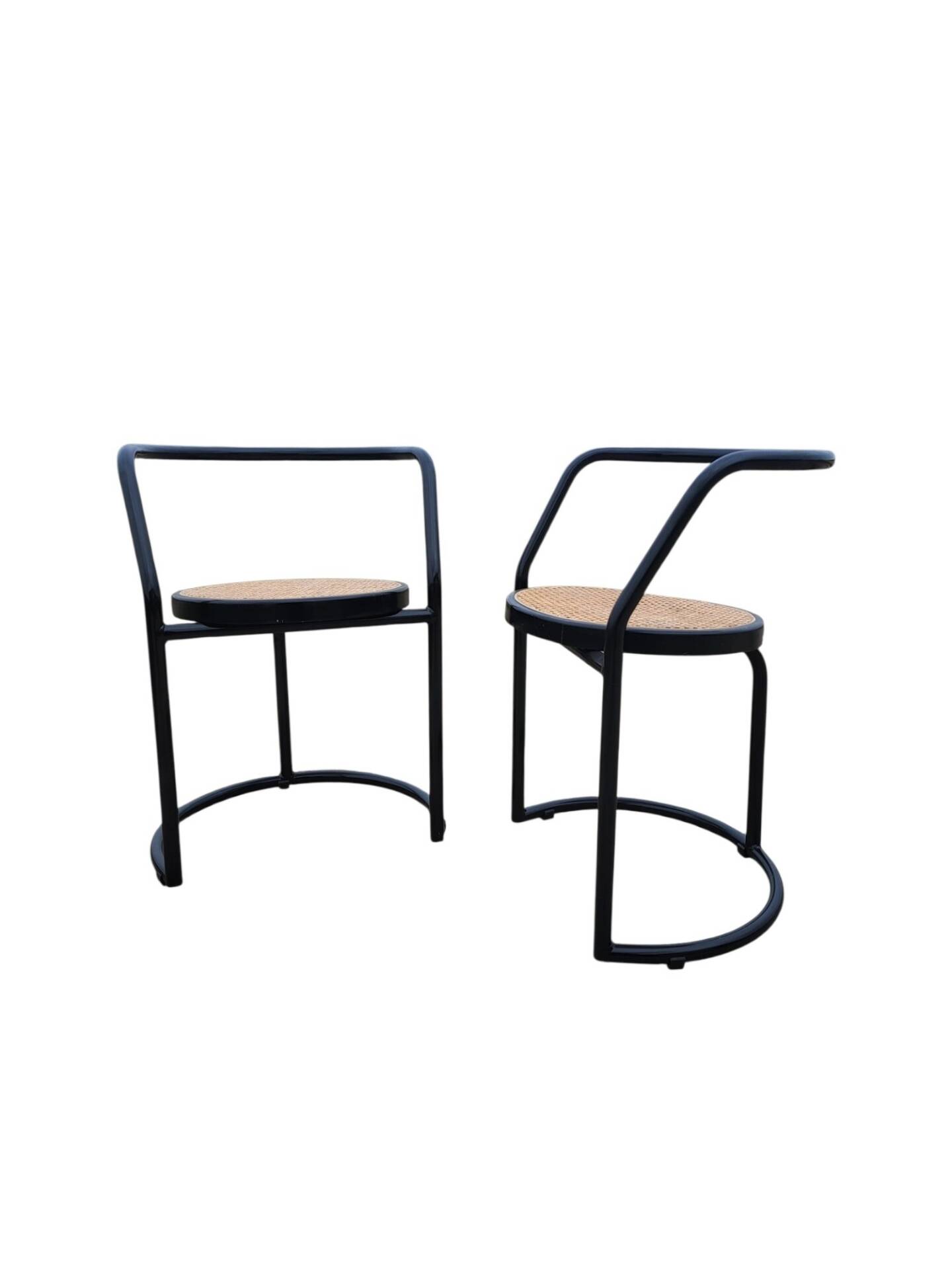 Set 2 tub chair Italian design black tubular metal frame - cane seat