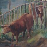 Oil on canvas, cows in the meadow, Maurice Godin