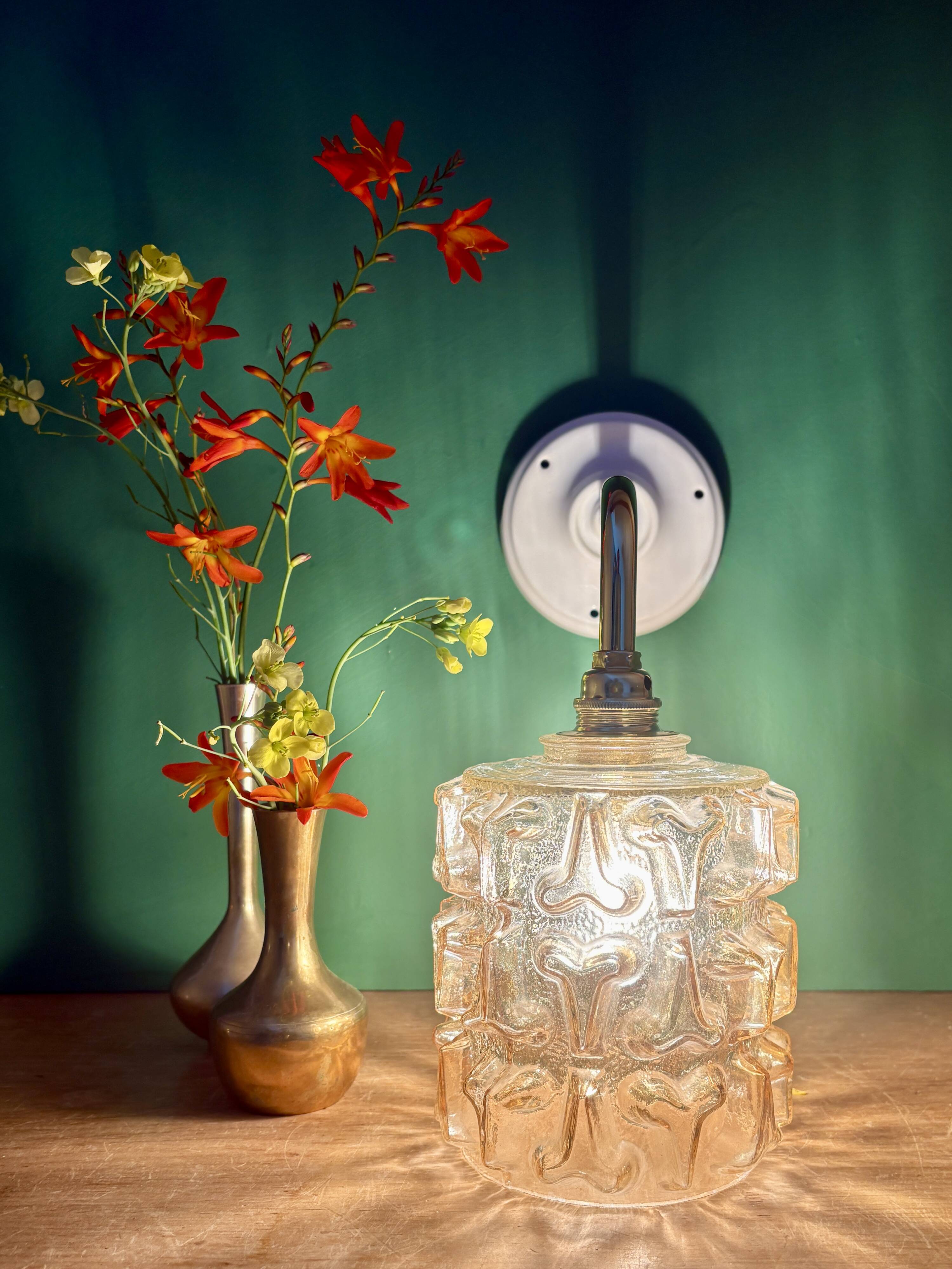 Vintage amber glass globe wall light