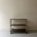 Smoked glass and brass hi-fi/TV stand, circa 1970