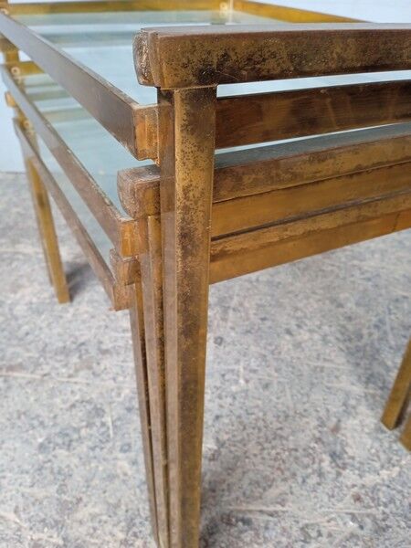 3 tables basse gigogne ep 1970 laiton doré design