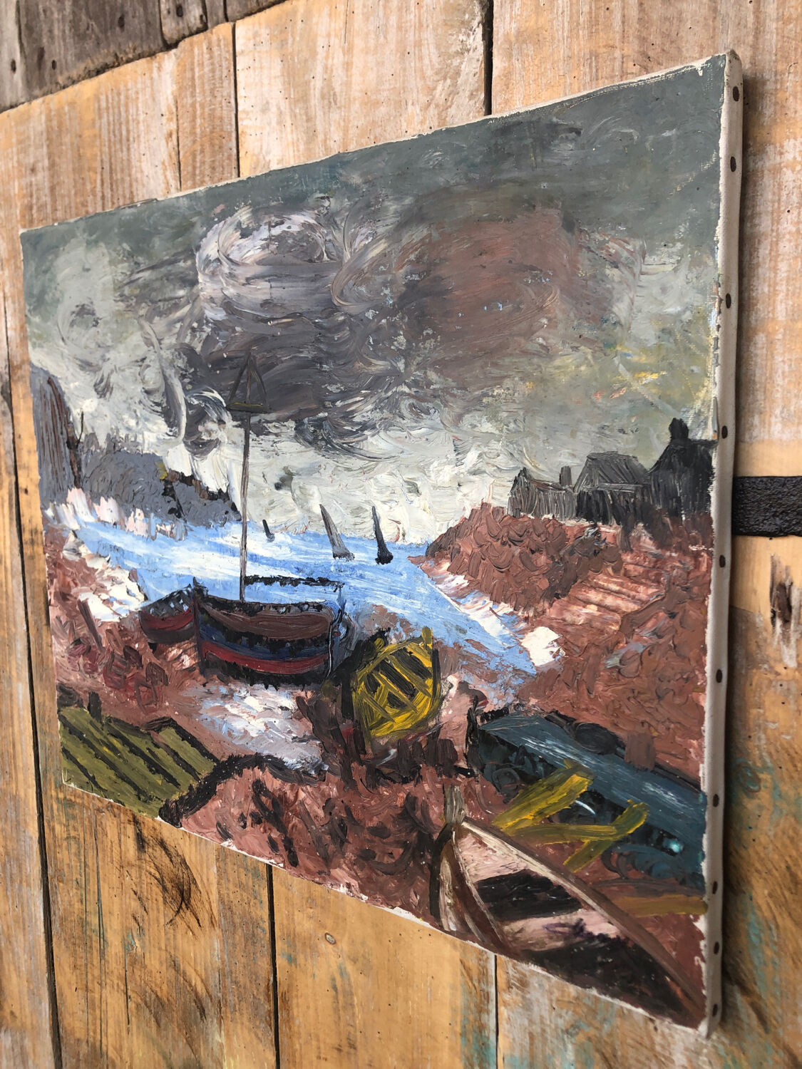 Oil painting on canvas THE TORMENT 1982 Vintage #A216