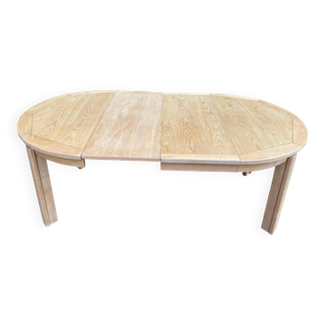 Scandinavian round extendable dining table stripped in raw oak 1970