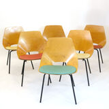 Pierre Guariche set of 6 Tonneau chairs, Steiner, 1960.