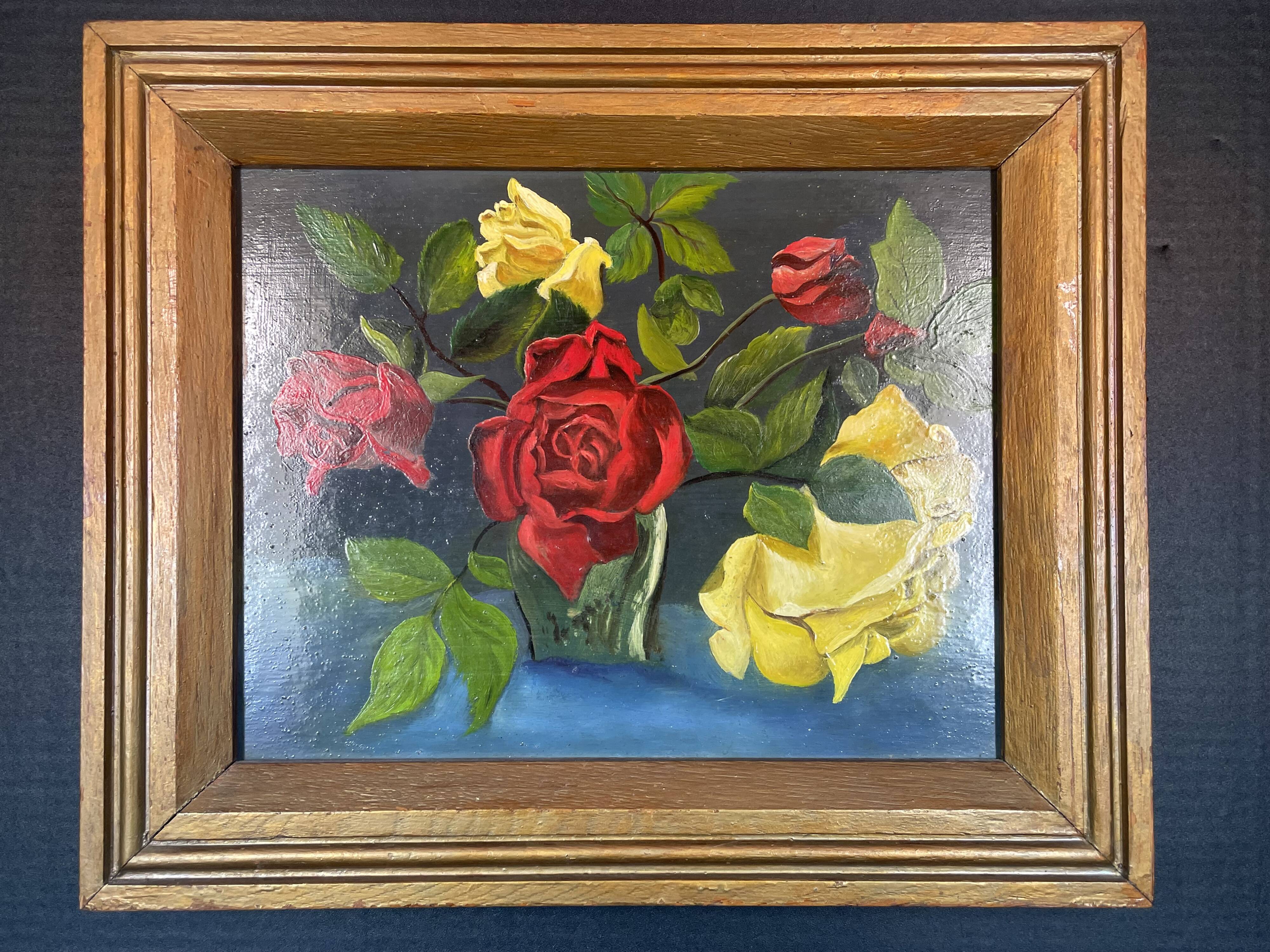 Unsigned oil painting on hardboard, Bouquet of Flowers