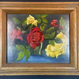 Tableau non signé huile sur isorel, Bouquet de Fleurs