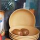 Five vintage natural stoneware soup plates
