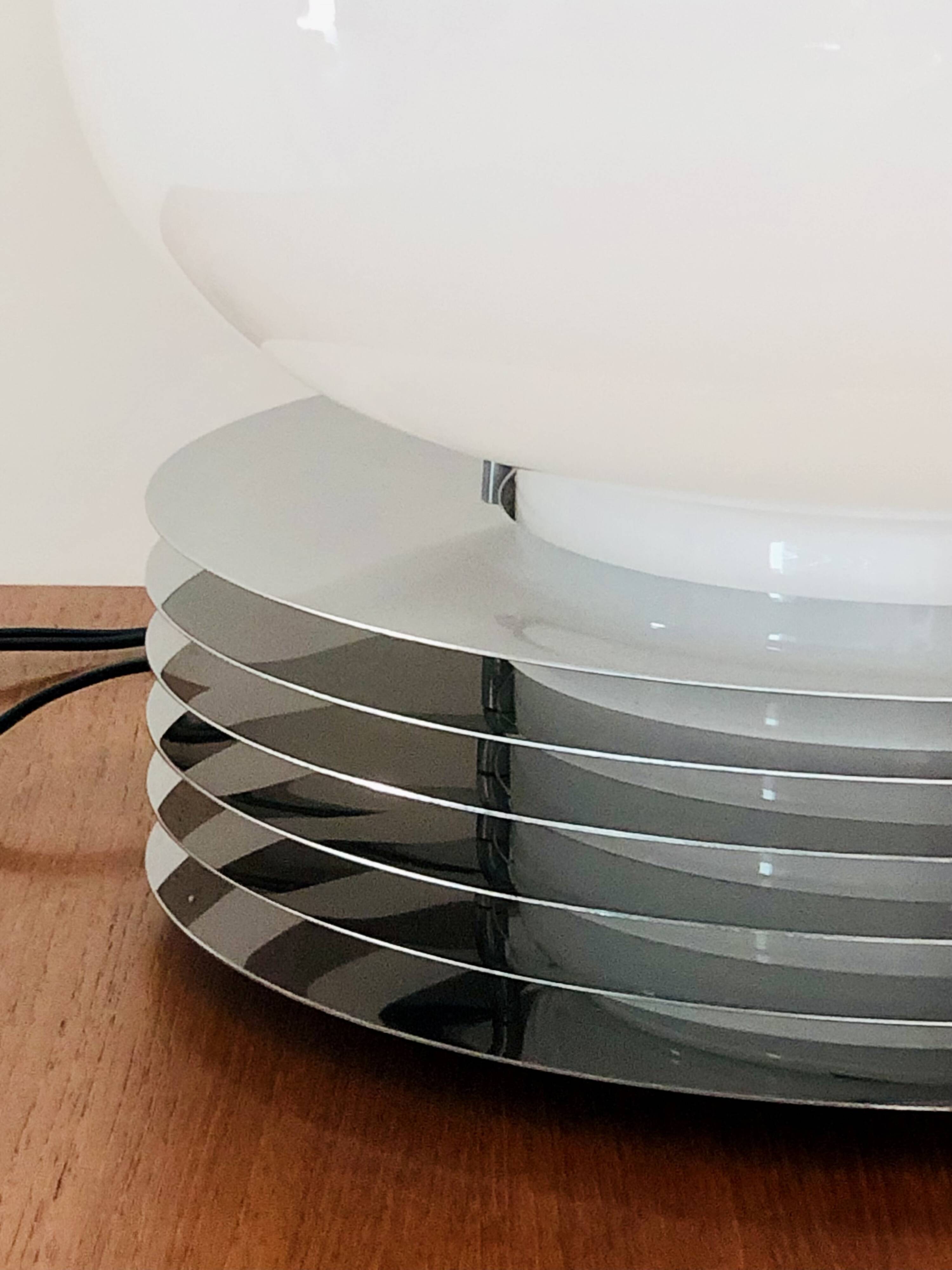 Table lamp in stainless steel and opaline glass by Tronconi Illuminazione, Italy 1970s