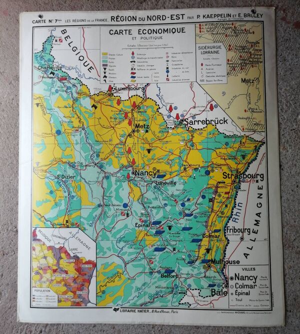 Ancienne carte scolaire : France, Nord-est, Hatier Kaeppelin.