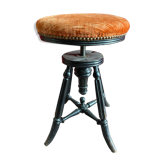 Tabouret de piano napoléon en bois noirci et assise en velours orangé en excellent état