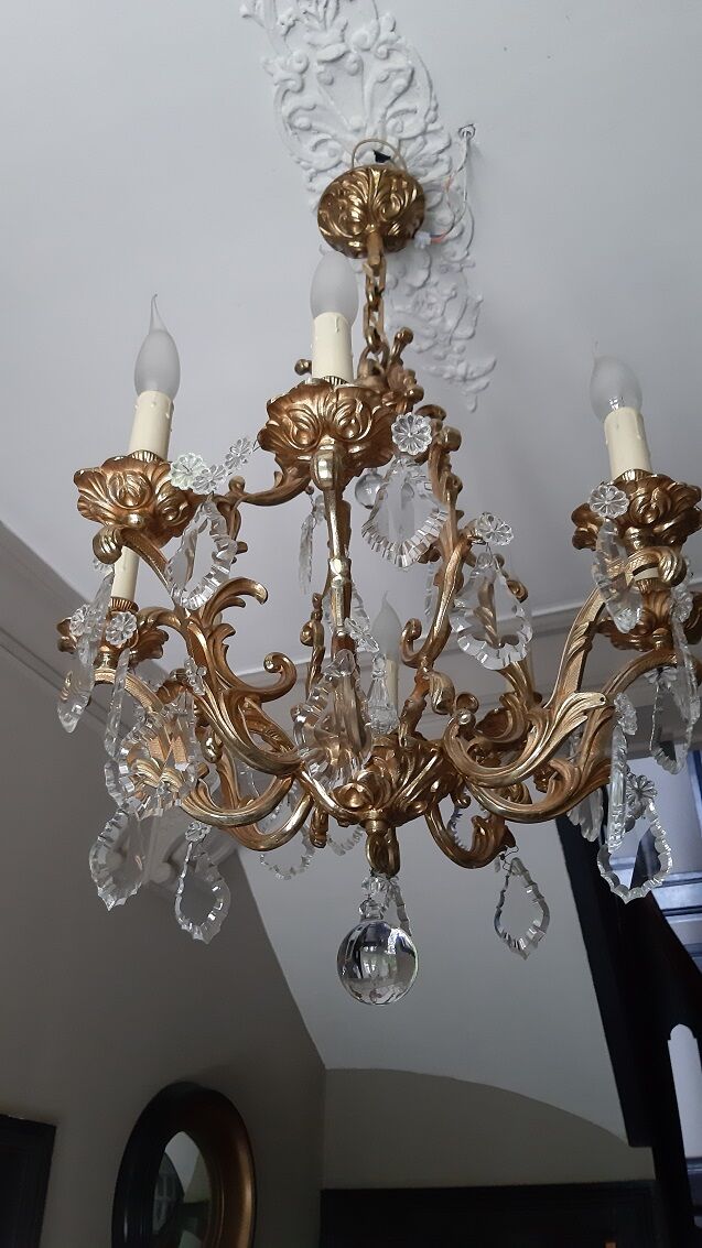 Bronze and crystal chandelier 6 fires