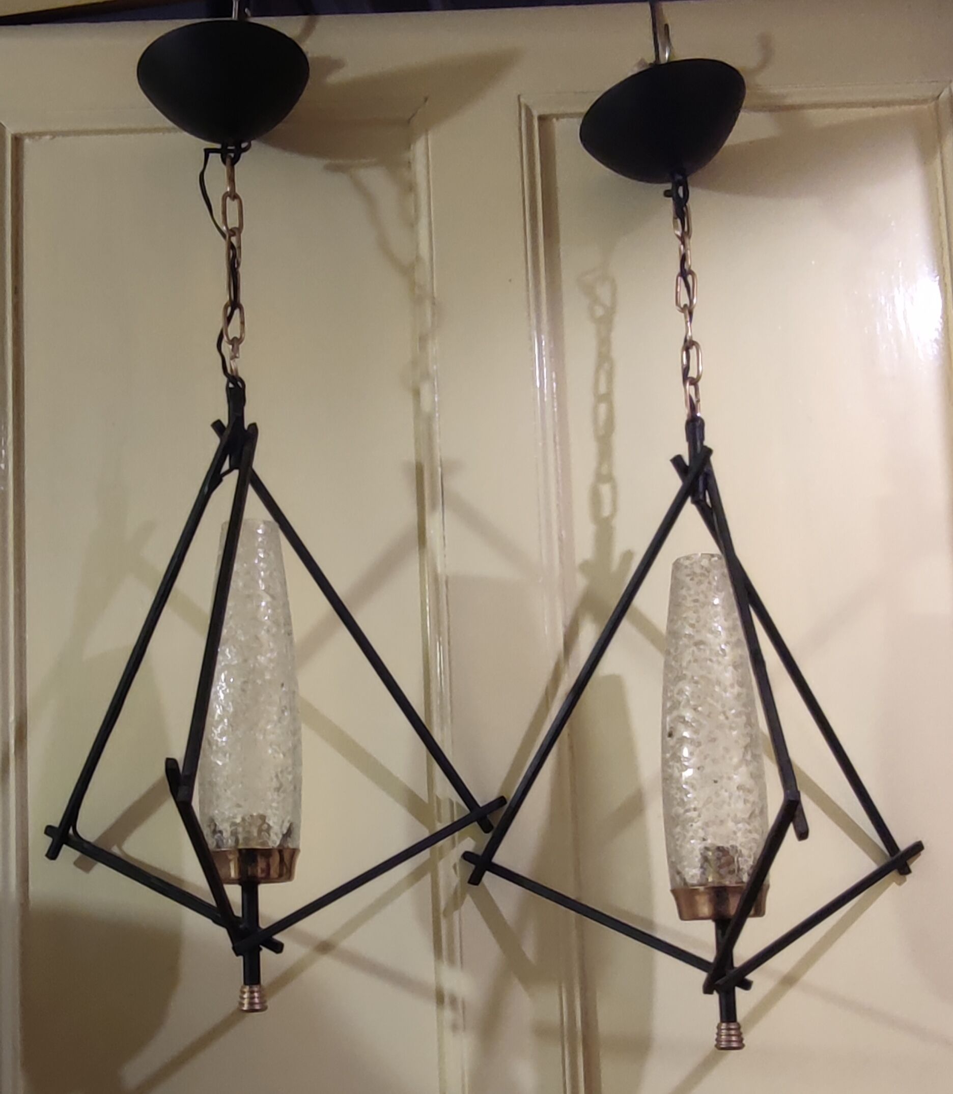 Pair of chandeliers Lunel design pendant lamps 1950s
