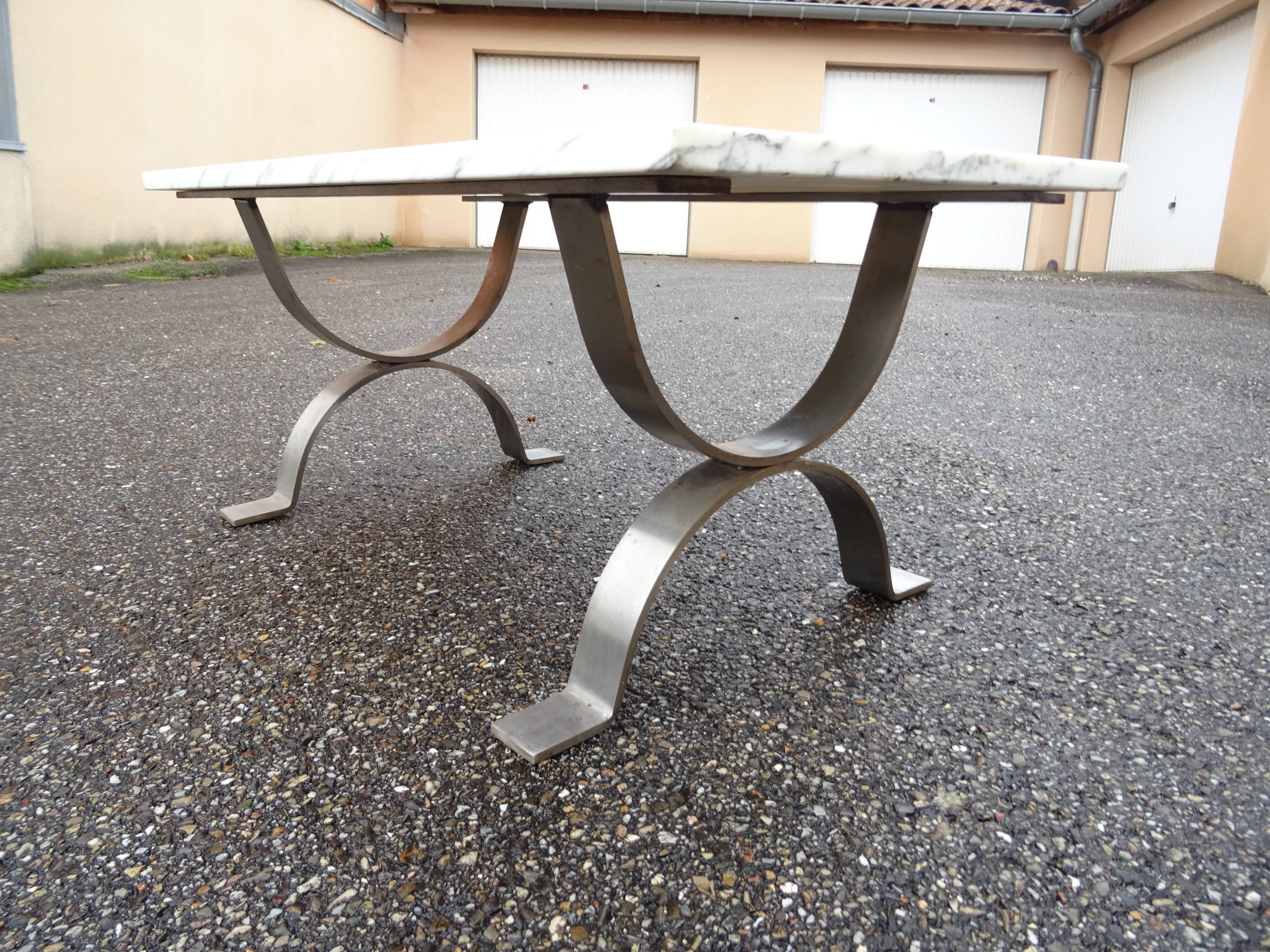 Coffee table in marble and vintage steel design from the 70s