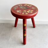Vintage folk art wooden milk stool / side table