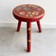 Vintage folk art wooden milk stool / side table