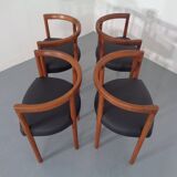 Teak & Leather Model 195 Dining Chairs by Ole Gjerløv-Knudsen & Torben Lind for France & Søn, Denmark, 1960s, Set of 4