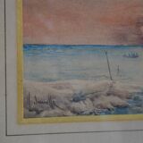 Peinture à l'aquarelle ancienne paysage de bord de mer signé H. Jeannolle XIXe s
