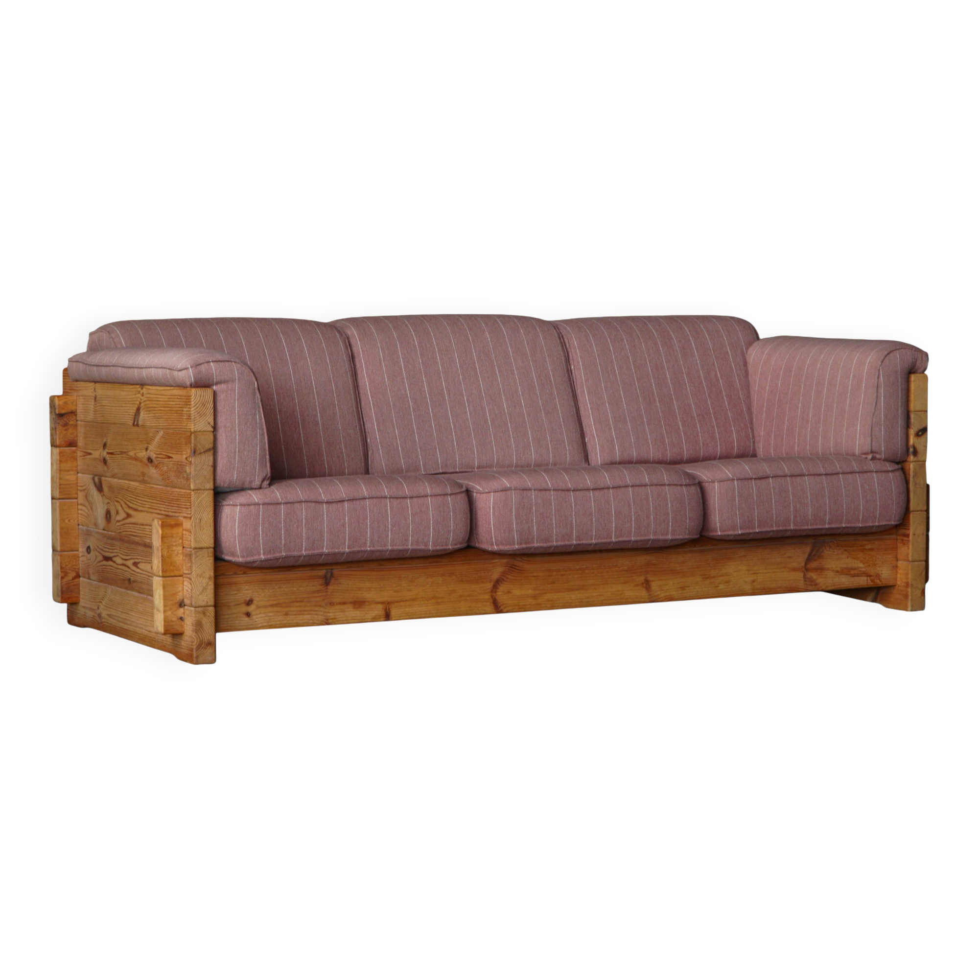 Modern Danish three-seater canapé in pomeranian pine and wool, by Christian IV, 1970s.