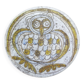 Assiette murale hibou vintage en céramique par Zsuzsa Szombath