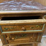 Late 19th century bedside table in painted maple burl, marble top