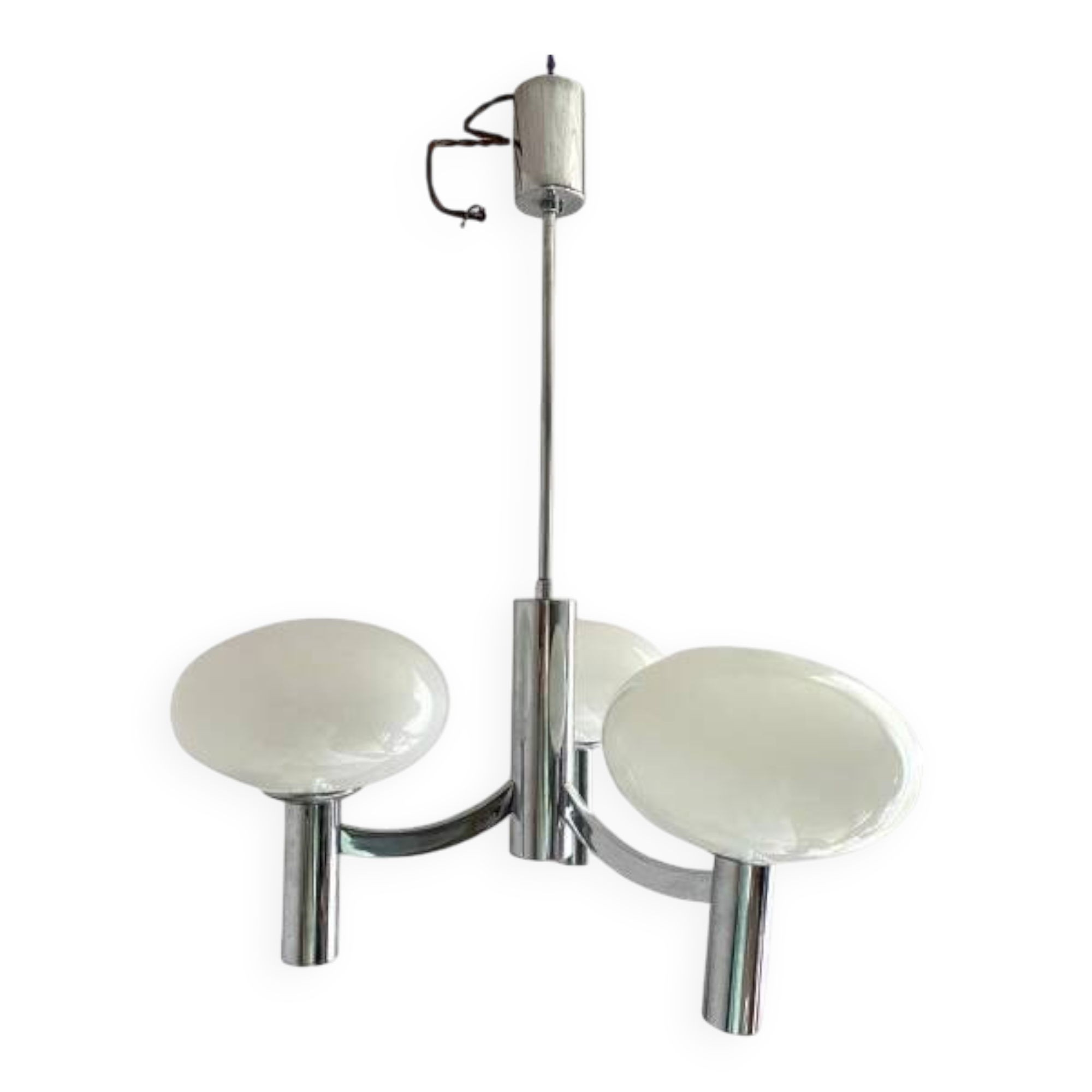 Space age glass and chrome chandelier, Italian design 1970