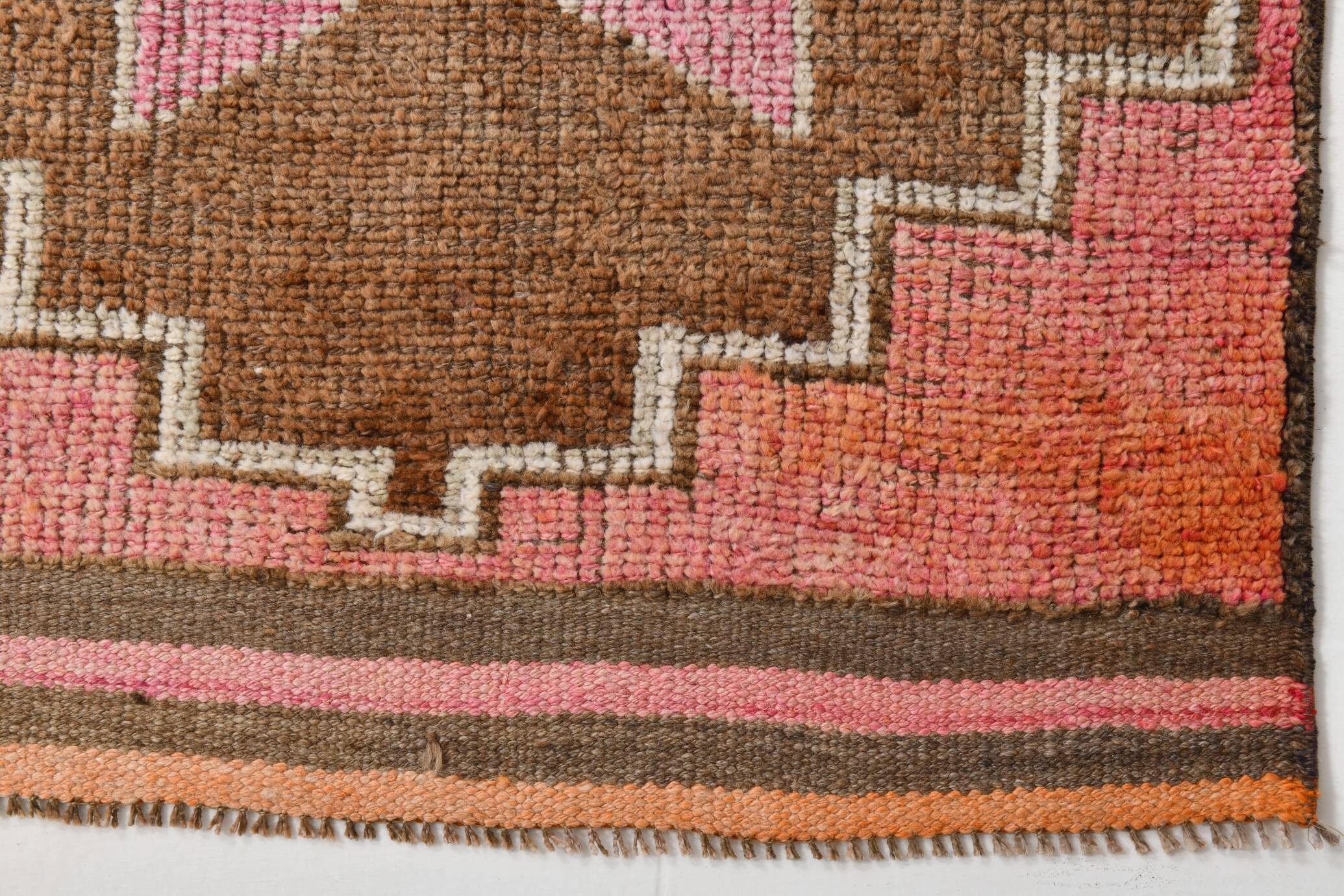 3x11 Pink and Brown Rare Colors Runner Rug, Wool Kilim Rug, 94x320Cm