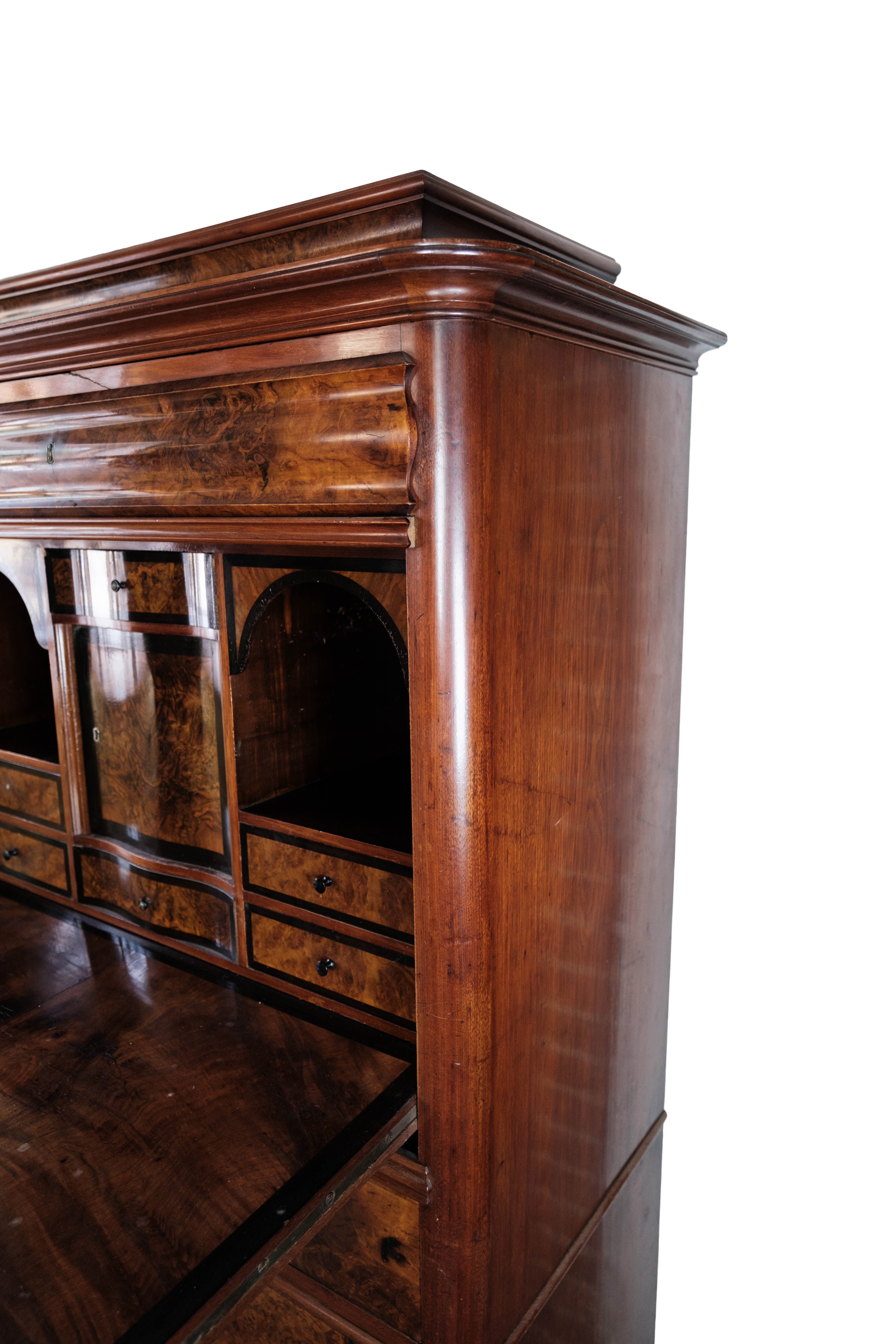 Bureau of polished walnut and mahogany, 1850s