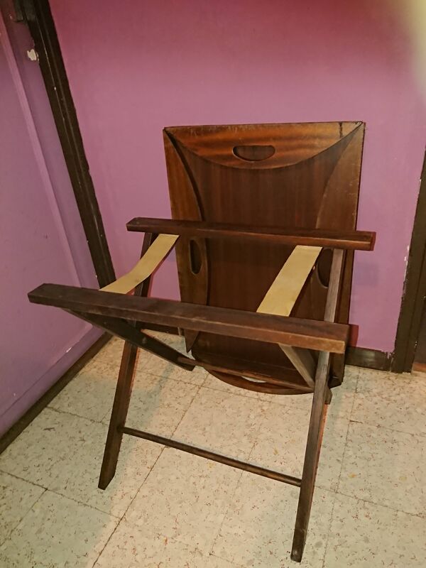 Table basse en bois de teck, de forme ovale, repliable style bateau 1970