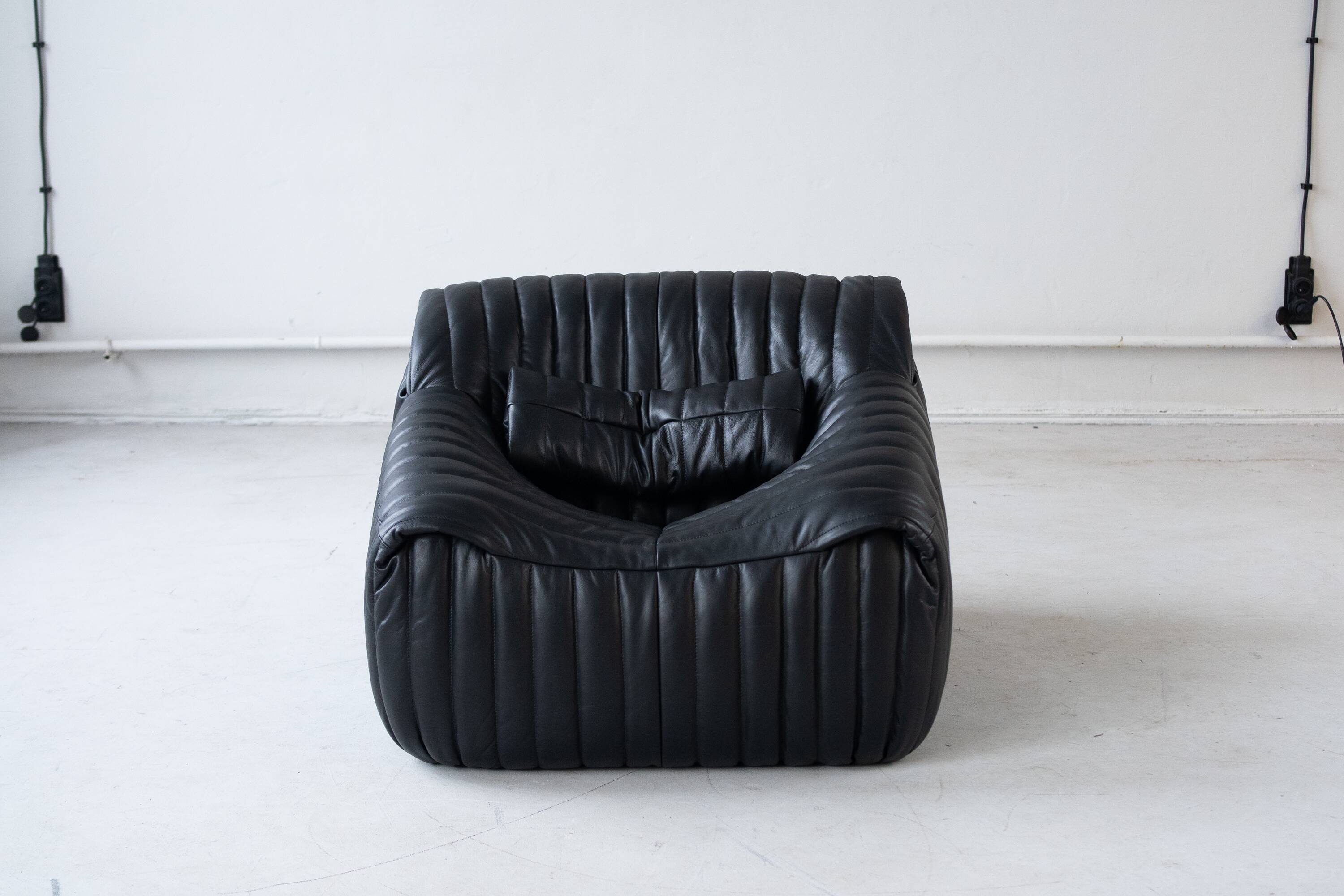 Cinna Ligne Roset Black Leather Armchair attributed to Annie Hieronimus, 1970s