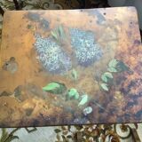 Set of 3 art nouveau wooden nesting tables with floral decoration