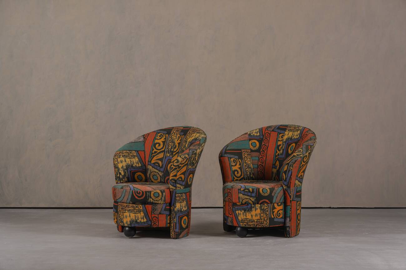 Postmodern abstract upholstery armchairs, Germany 1980s set of 2