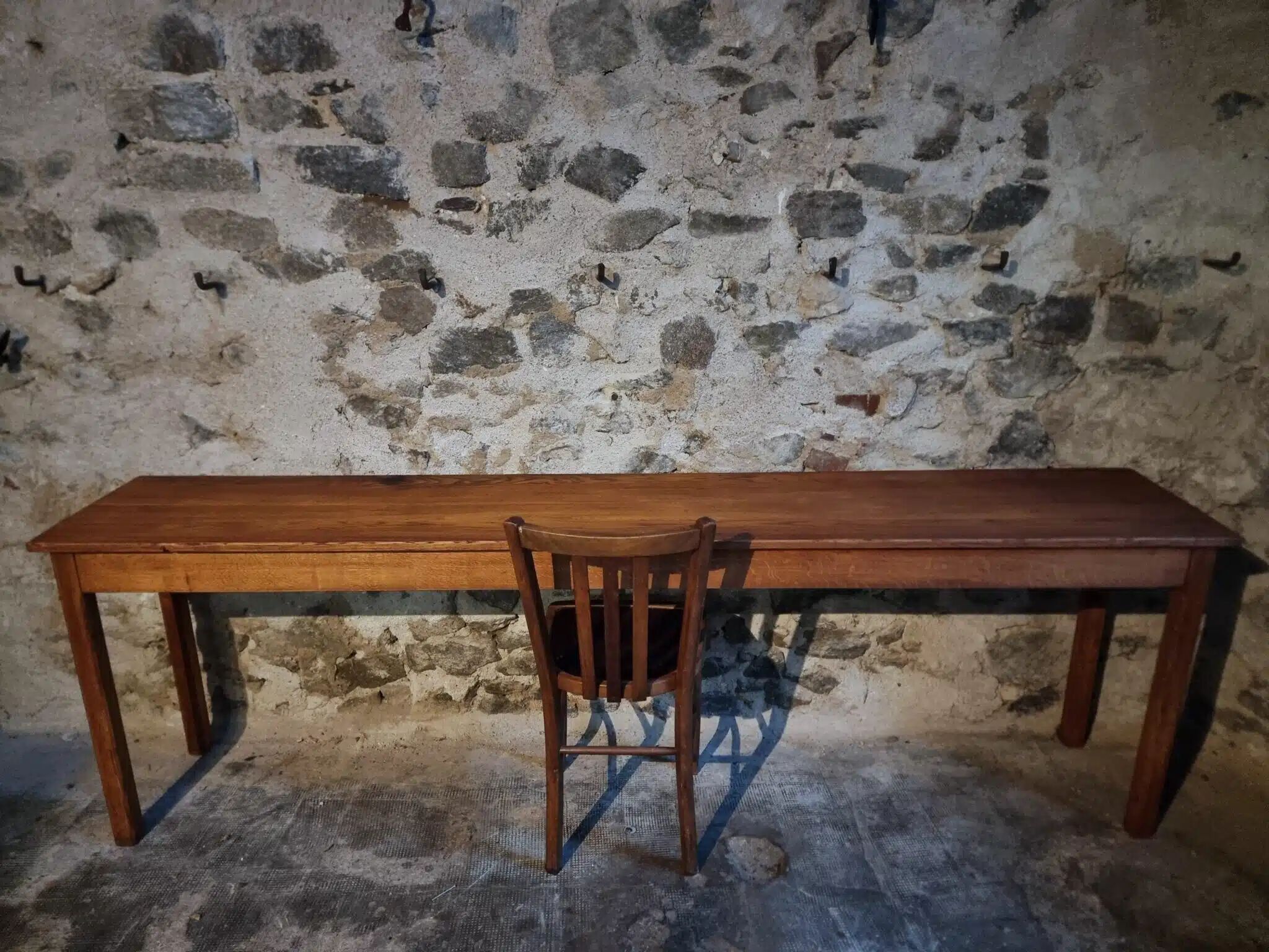 Vintage oak work table / hospital workshop side table, France, 1950s
