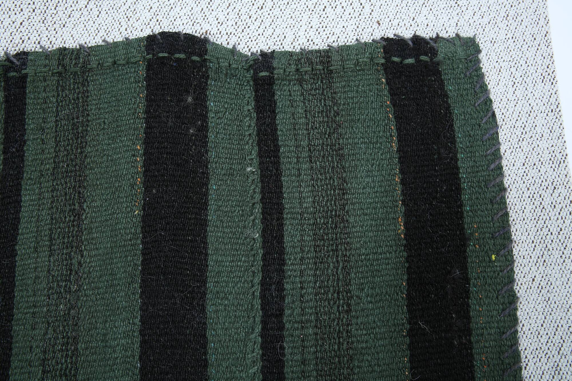 Turkish Green Black Striped Vintage Kilim Rug, 81x163Cm