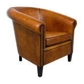 Fauteuil club en cuir de mouton vintage par lounge atelier