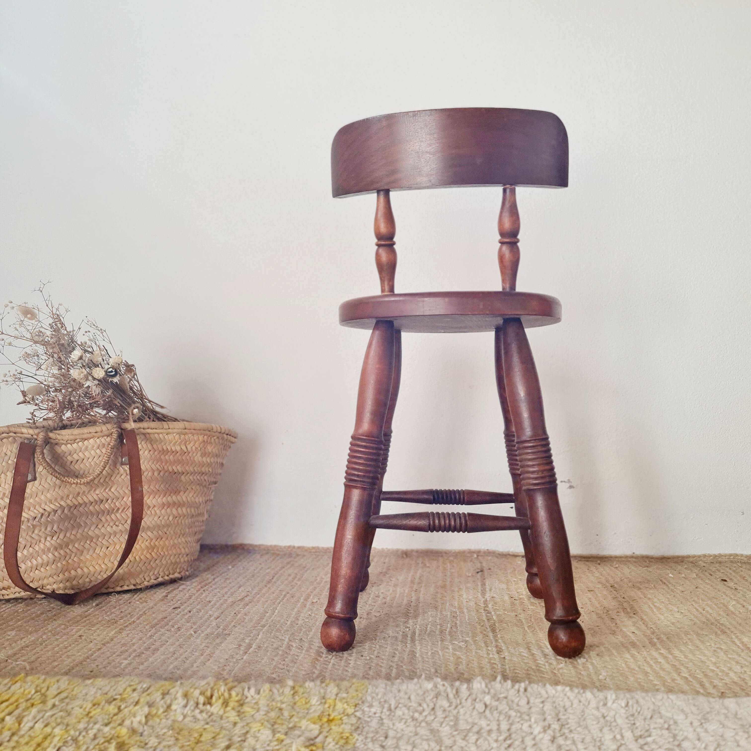 Antique wooden chair - oak - folk art - brutalist